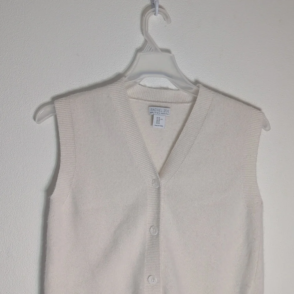 Womens 100% Cashmere‎ Sweater Vest Button Front Ivory Neutral Quiet Luxury XL - Picture 2 of 6